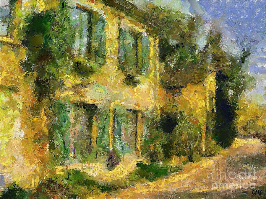 City Scene Painting - A House With Green Shutters by Dragica  Micki Fortuna
