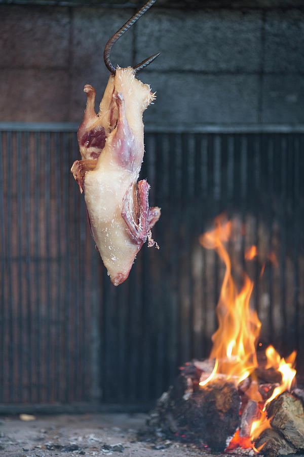 A Huge Skinned Turkey Hangs Over A Fire Photograph By Robert Benson