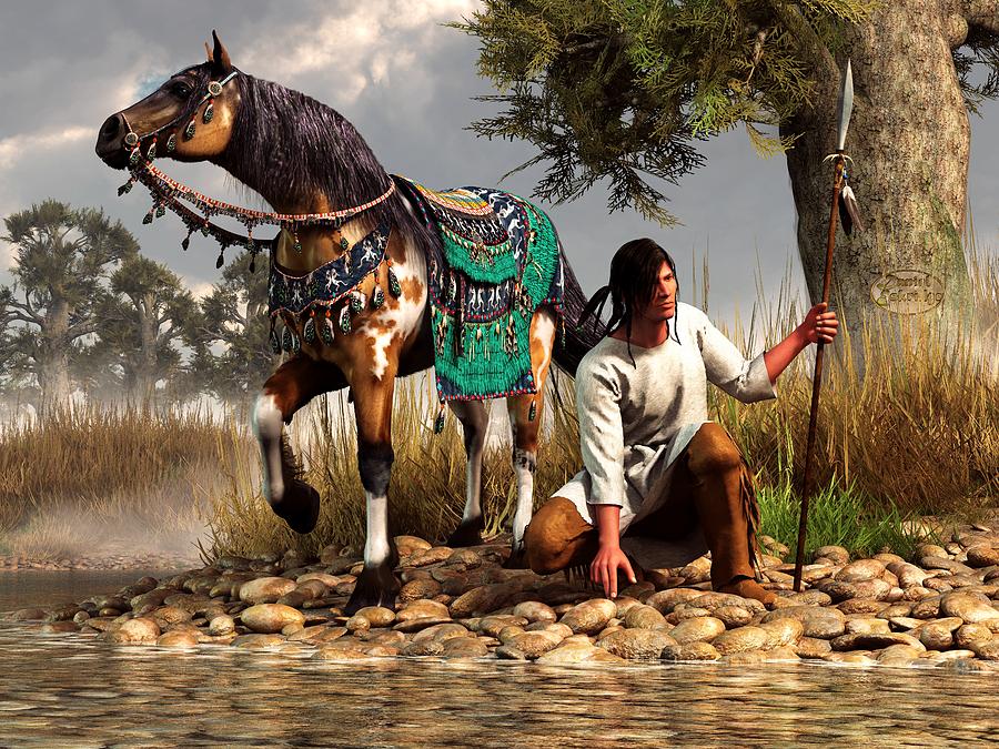 Bison Digital Art - A Hunter and His Horse by Daniel Eskridge