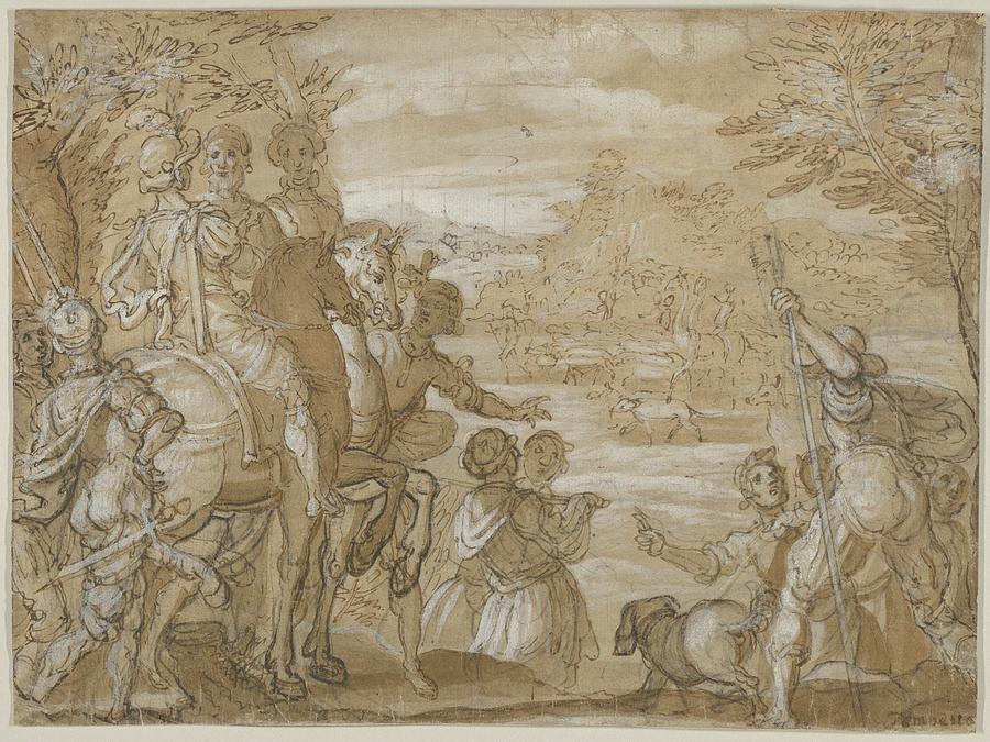 Jan Van Der Straet Drawing - A Hunting Party by Jan van der Straet, called Stradanus