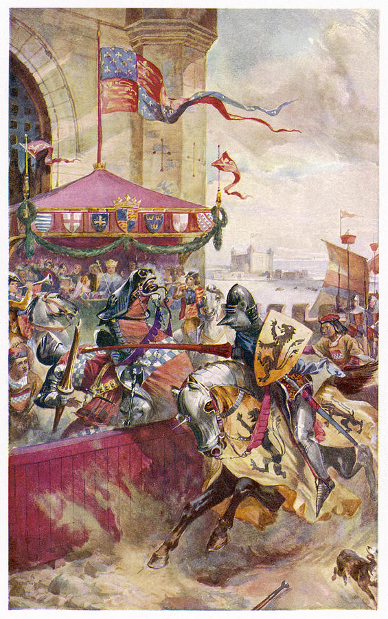 London Drawing - A Joust On The London Bridge by Mary Evans Picture Library