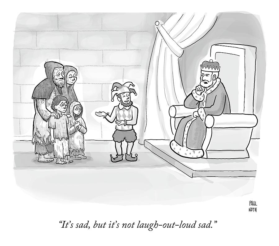 A King Addresses A Poor Family While A Court Drawing by Paul Noth