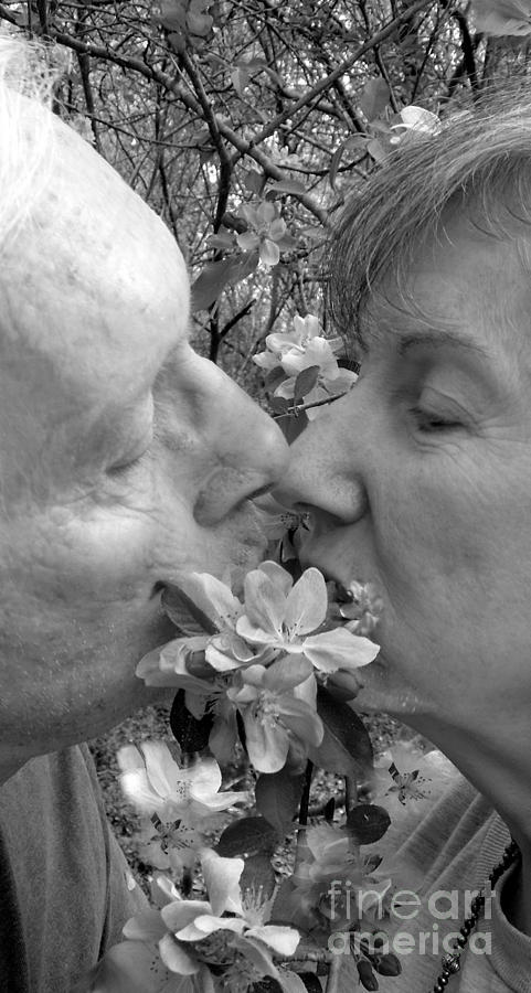 A Kiss Behind The Flowers Photograph by Renee Trenholm