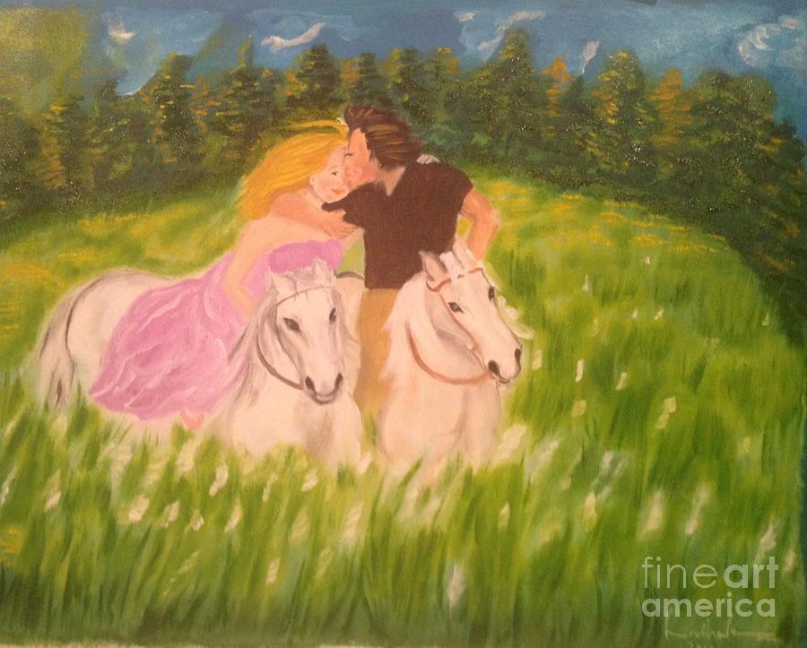 A kiss - On horseback Painting by Brindha Naveen