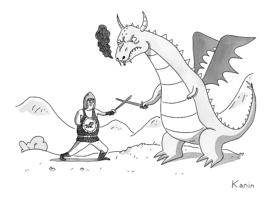 A Knight And A Dragon Drawing by Zachary Kanin