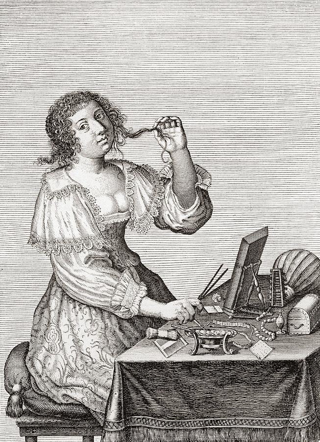 Lady Photograph - A Lady At Her Toilette, After A 17th Century Engraving By Le Blond.  From Illustrierte by Bridgeman Images