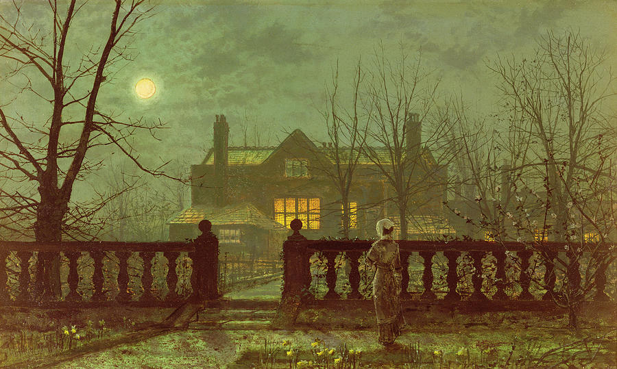 A Lady In A Garden By Moonlight Painting by John Atkinson Grimshaw
