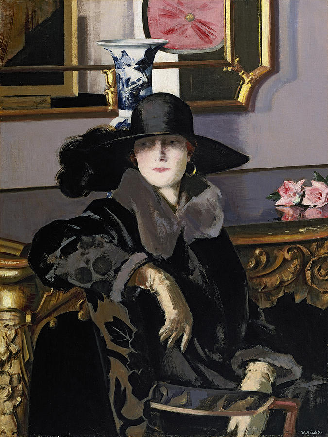 Hat Painting - A Lady In Black by Francis Campbell Boileau Cadell