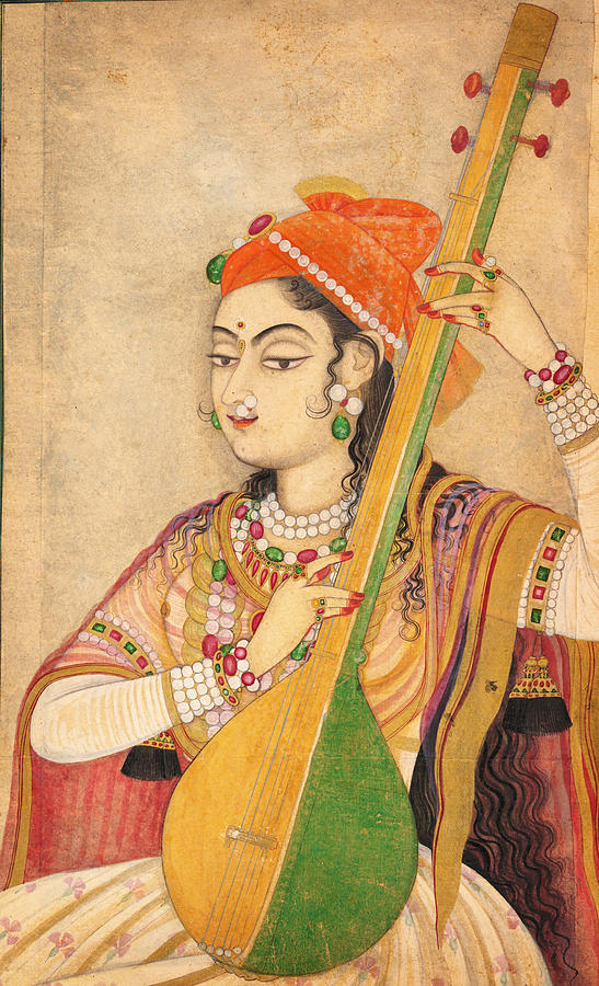 A Lady Playing the Tanpura Painting by Celestial Images