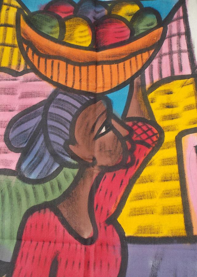Basket Painting - African Batik Of A Lady Selling Orange Juice In The Village. by Okunade Olubayo