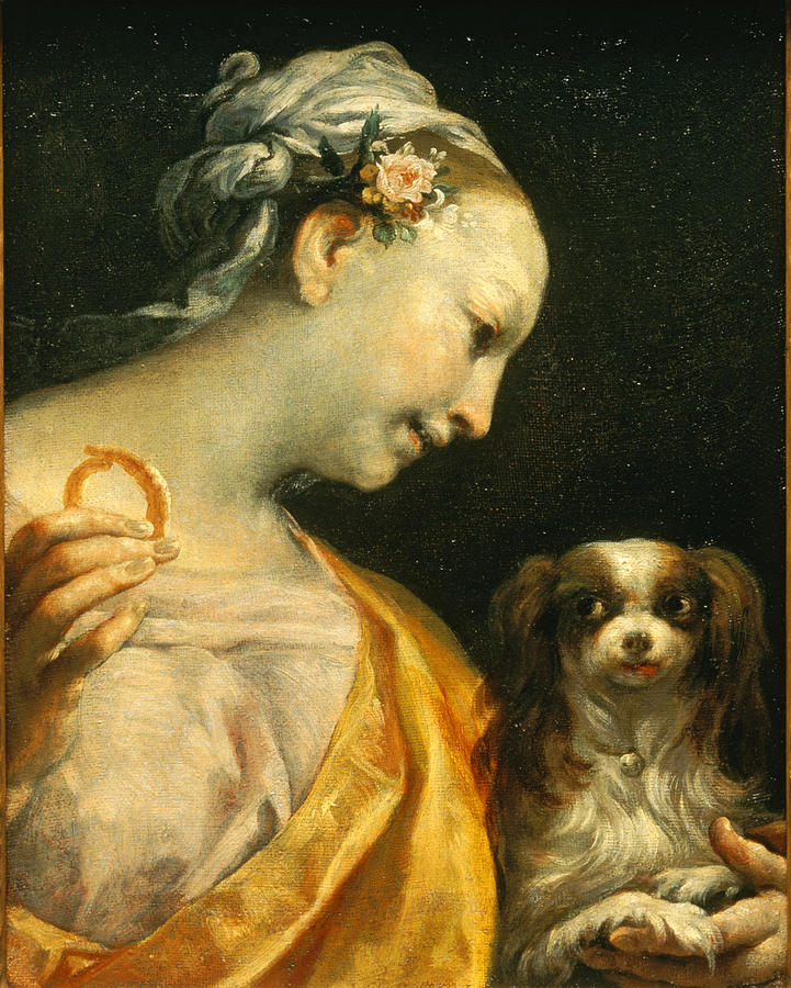 A Lady with a Dog Painting by Giuseppe Maria Crespi