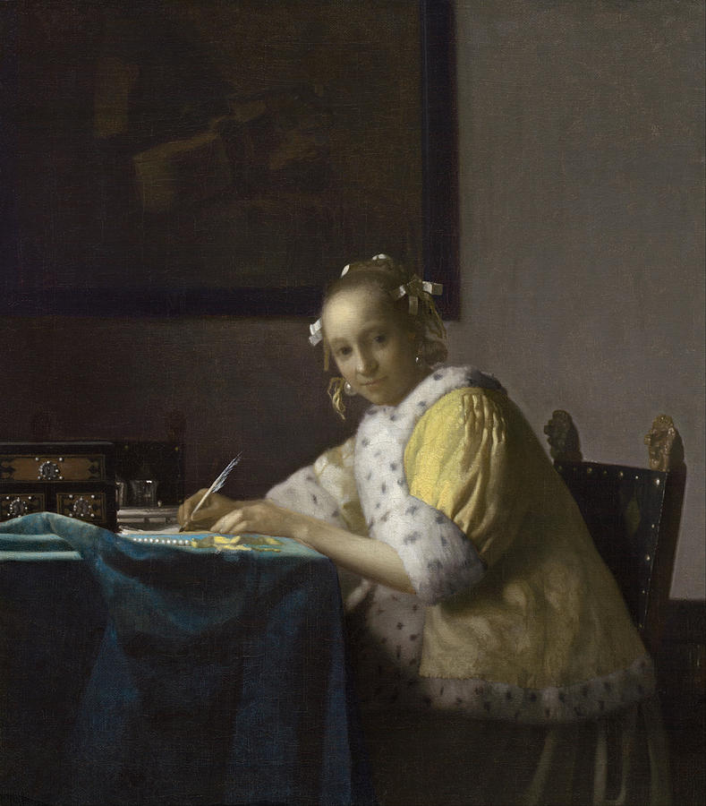 Jan Vermeer Painting - A Lady Writing by Johannes Vermeer