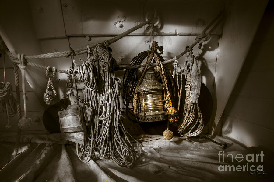 Rope Photograph - Selective Color Lamp On The HMS  Bounty in Saint Augustine FL by Jim Swallow