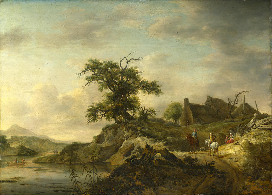 Beautiful Painting - A Landscape with a Farm on the Bank of a River by Jan Wouwerman