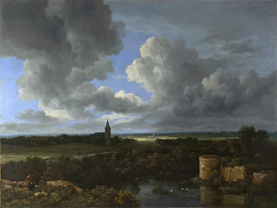 A Landscape with a Ruined Castle and a Church Painting by Jacob Isaacksz van Ruisdael