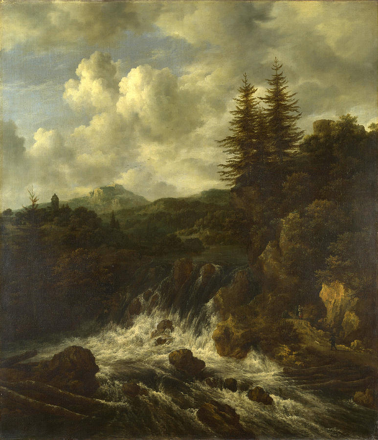 A Landscape with a Waterfall and a Castle on a Hill Painting by Jacob Isaacksz van Ruisdael