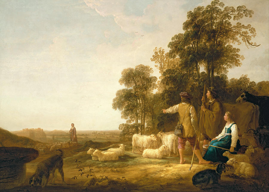 Sheep Photograph - A Landscape With Shepherds And Shepherdesses by Aelbert Cuyp