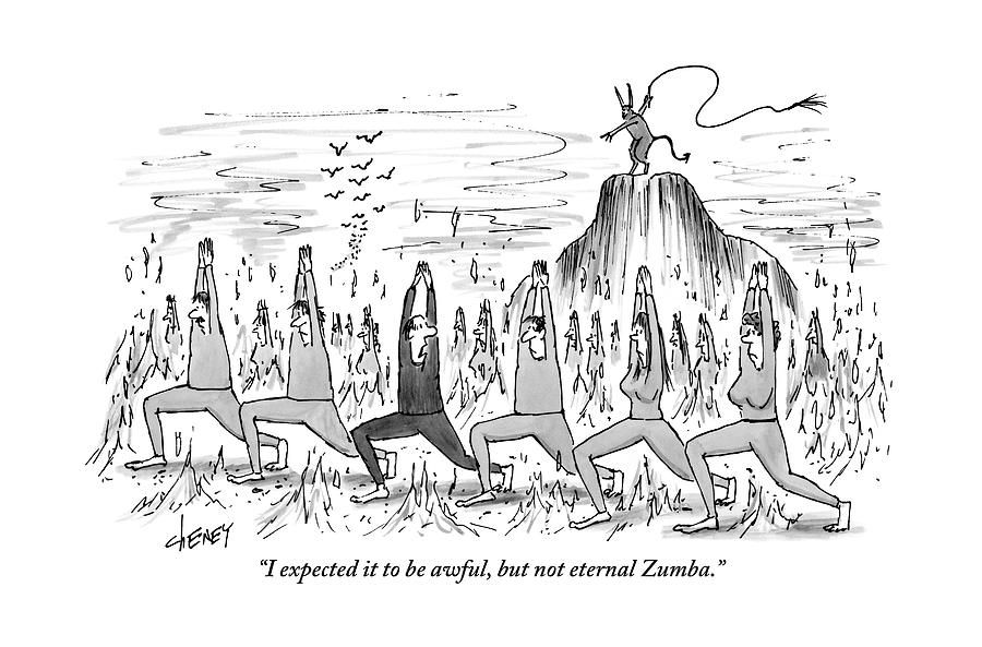 A Large Crowd Of People Are Doing Zumba In Hell Drawing by Tom Cheney