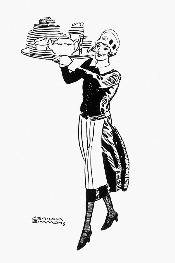 A Large Tray Is Carried By A Waitress Drawing by Mary Evans Picture