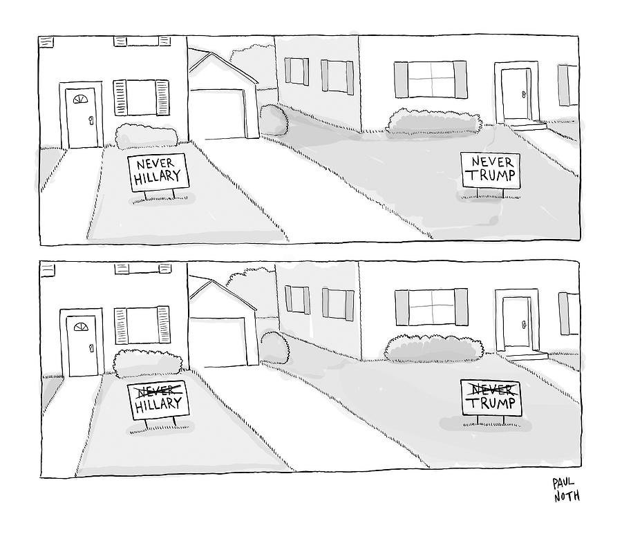 A Lawn With A Never Hillary Sign And A Lawn Drawing by Paul Noth