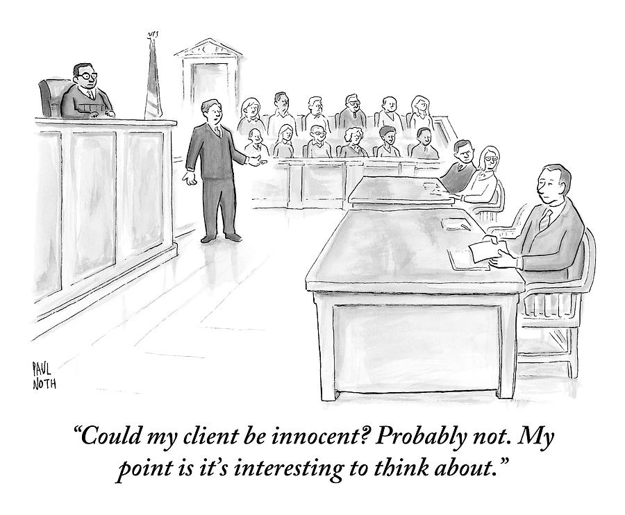 A Lawyer Makes His Case In Front Of A Jury Drawing by Paul Noth Fine