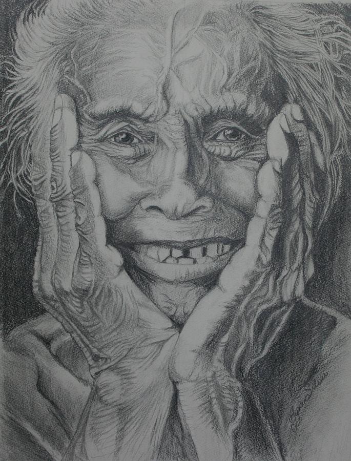Old Woman Drawing - A Life Well Lived by Tyna Silver