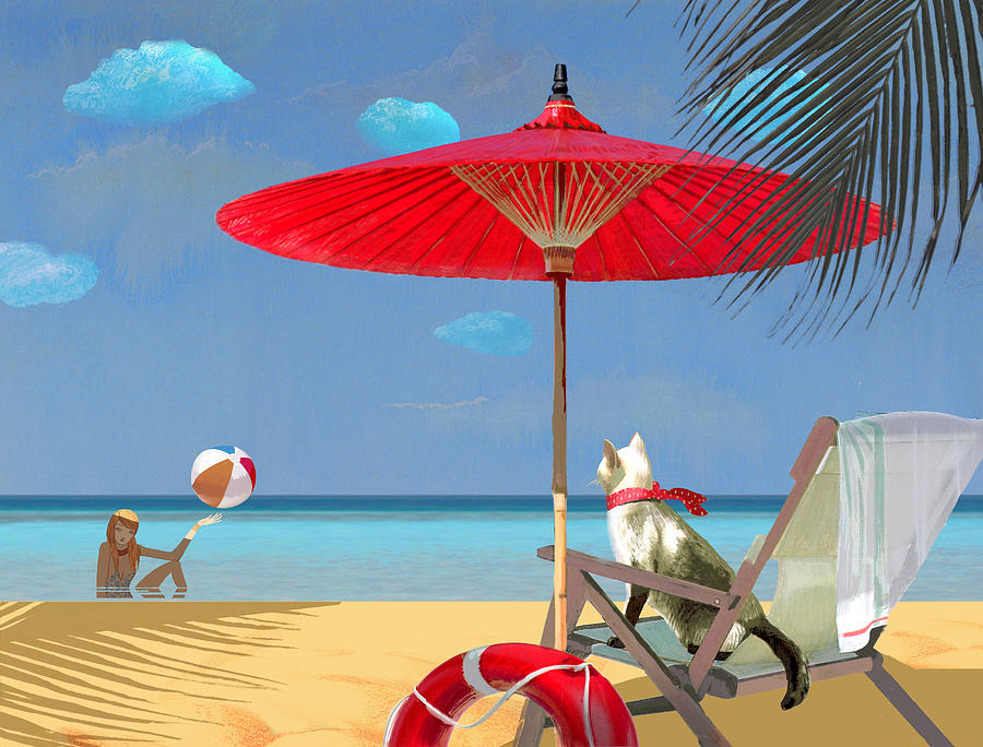 A lifeguard is on duty today Painting by Victoria Fomina