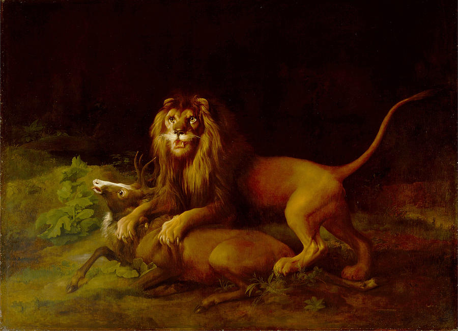 A Lion Attacking a Stag Painting by George Stubbs