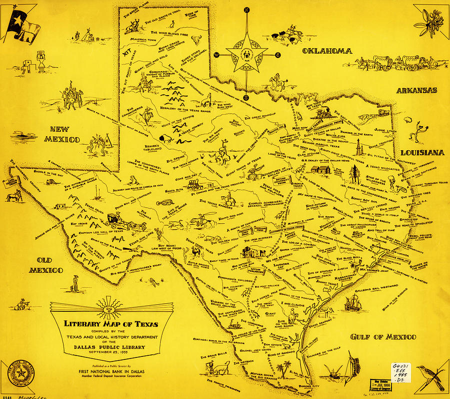 A Literary map of Texas by Dallas Pub Lib 1955 Painting by Celestial Images