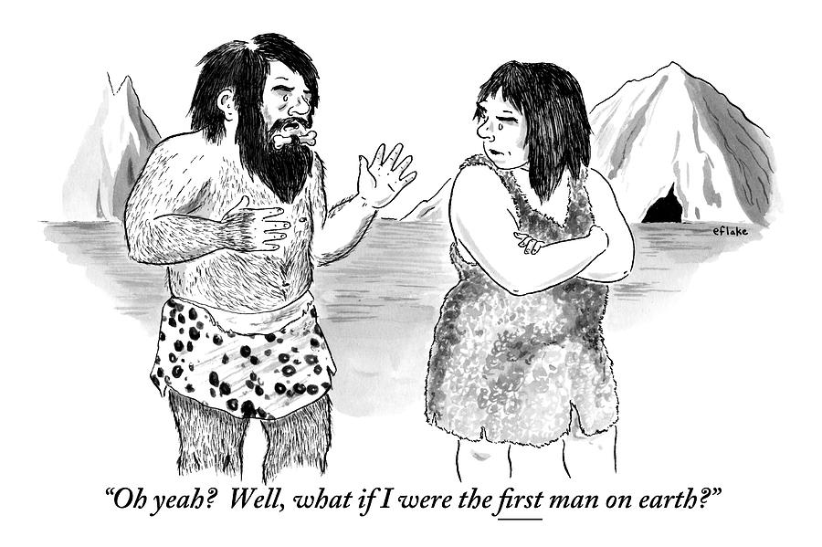 A Loincloth-wearing Caveman Speaks To An Drawing by Emily Flake