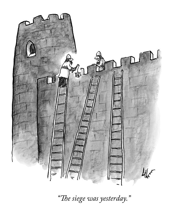 A Lone Medieval Soldier Climbs The Ladder Drawing by Frank Cotham