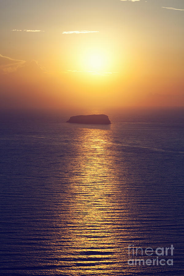 Greek Photograph - A lonely island on the sea at sunset by Michal Bednarek
