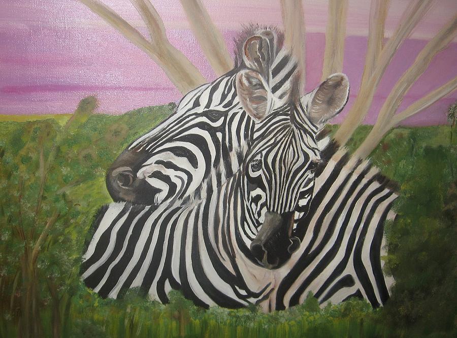 A Lovelly Pair Of Zebras Painting by Charline Utley