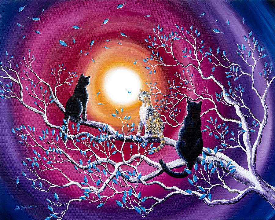Cat Painting - A Magical Autumn Night by Laura Iverson