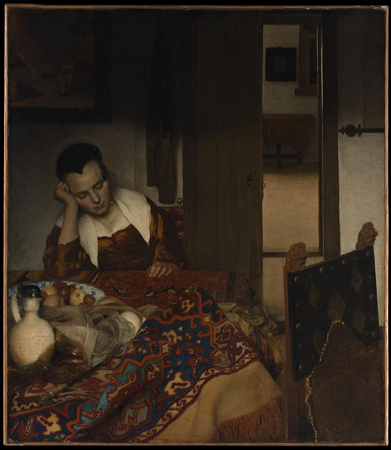 Jan Vermeer Painting - A Maid Asleep by Johannes Verneer