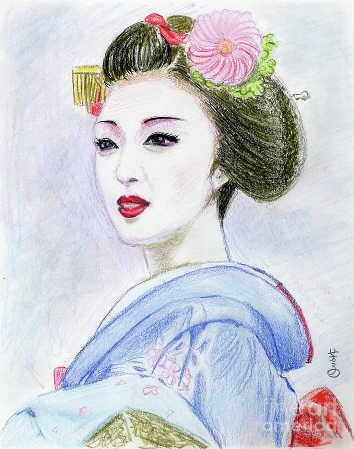A Maiko  Girl Drawing by Yoshiko Mishina