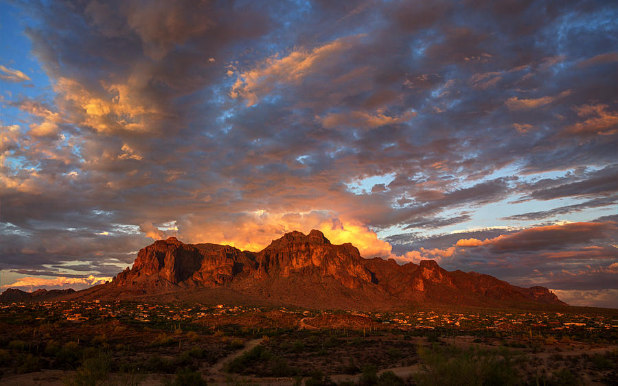 Sunset Photograph - A Majestic Sunset at the Superstitions by Saija Lehtonen
