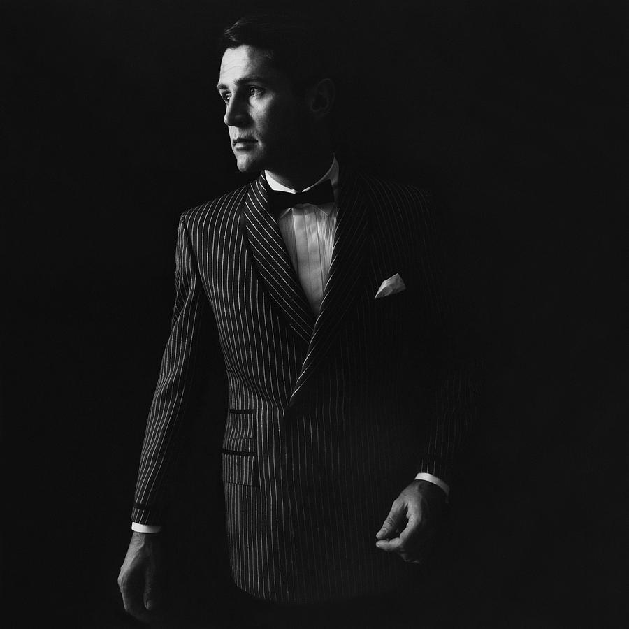 A Male Model Wearing A Textured Silk Razor Stripe Photograph by Leonard Nones