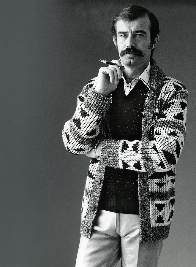 A Male Model Wearing An Aztec-motif Cardigan Photograph by Bill Cahill