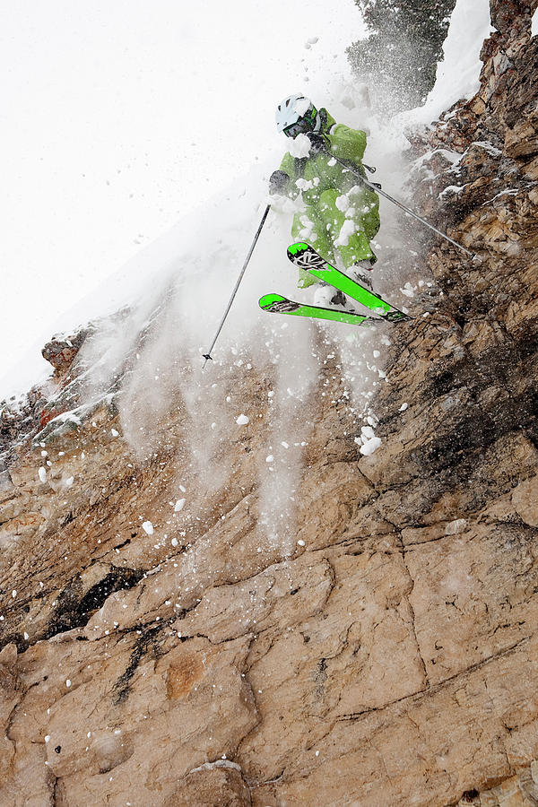 Salt Lake City Photograph - A Male Skier Jumps Off Of A Large Cliff by Mark Fisher