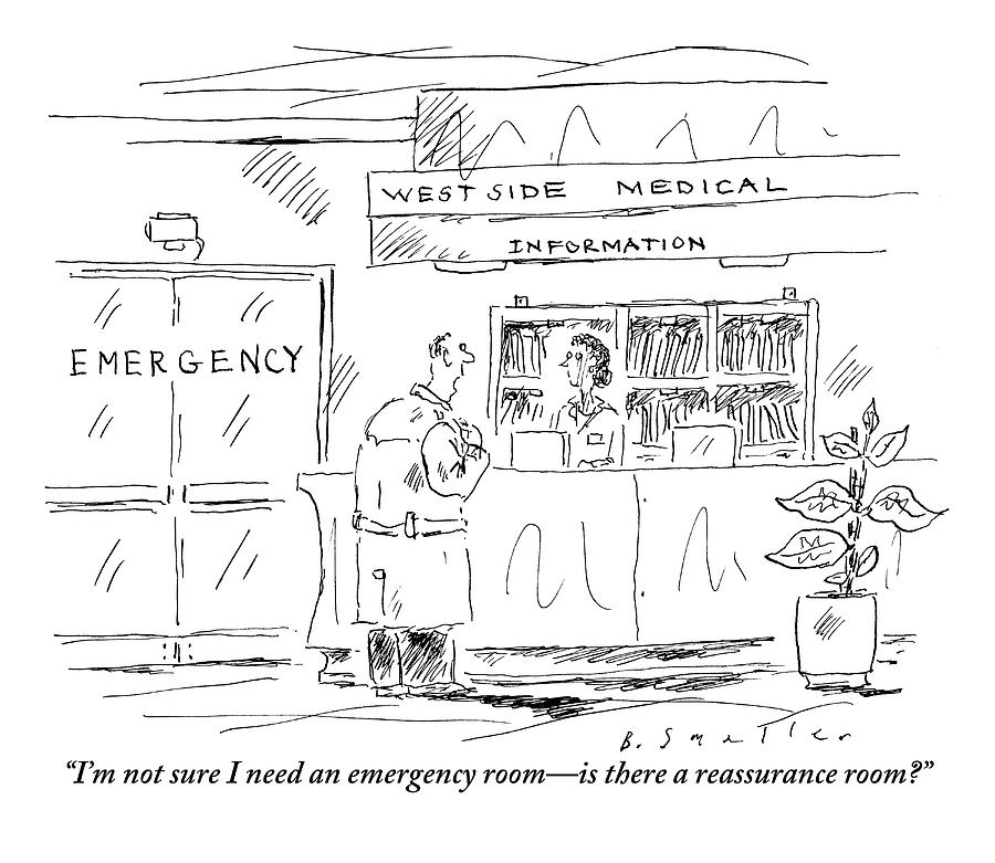 A Man Addresses The Receptionist At An Emergency Drawing by Barbara Smaller