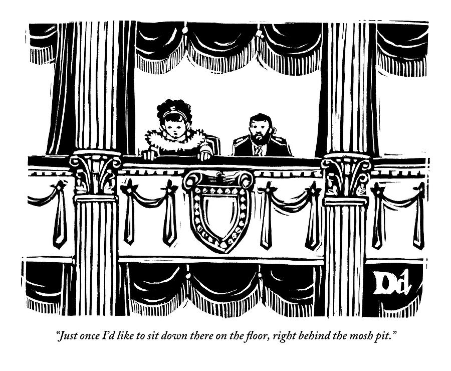 A Man And A Woman Are Sitting In The Balcony Drawing by Drew Dernavich