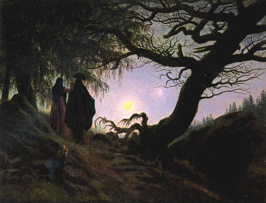 Landscape Painting - a Man and a Woman Contemplating the Moon by Philip Ralley