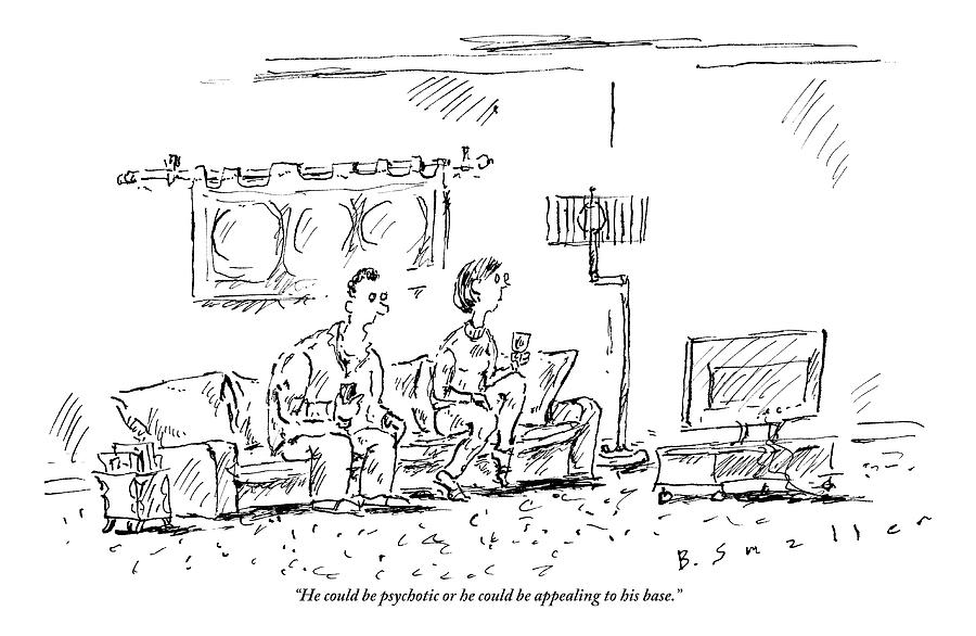 Republican Drawing - A Man And A Woman Sit In A Living Room Watching by Barbara Smaller