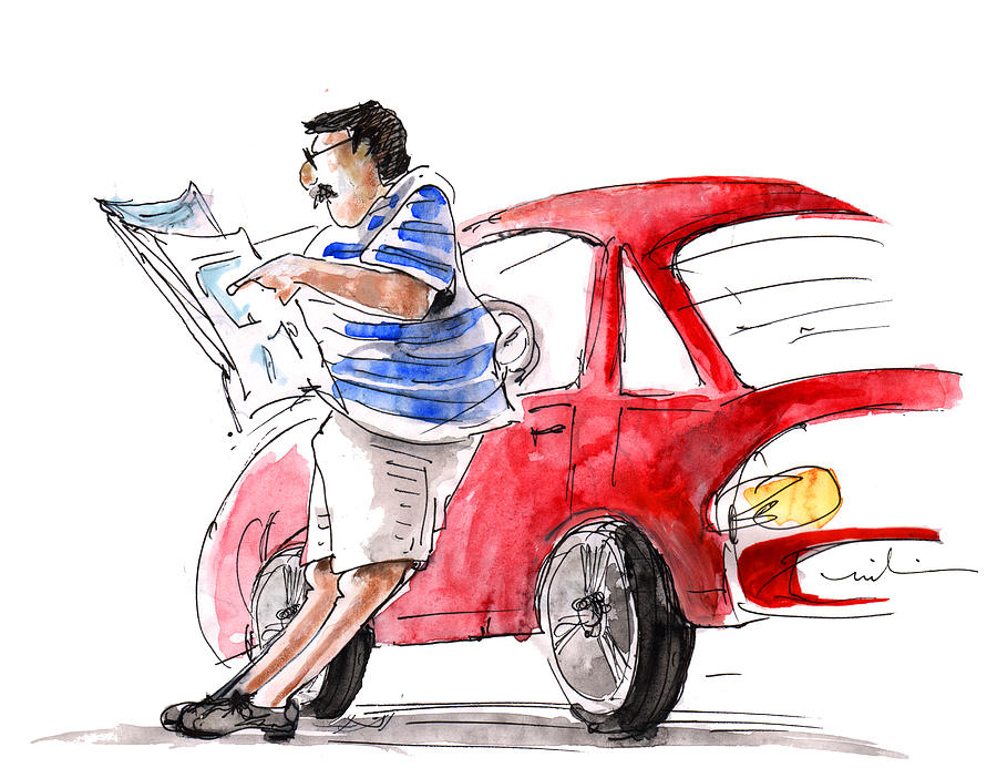 A Man and His Car and His Newspaper Painting by Miki De Goodaboom