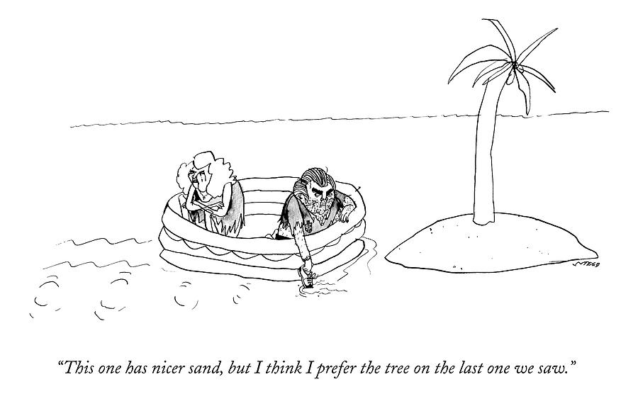 A Man And Woman Paddle A Raft Toward A Small Drawing by Edward Steed A Man And Woman Paddle A Raft Toward A Small Drawing by Edward Steed