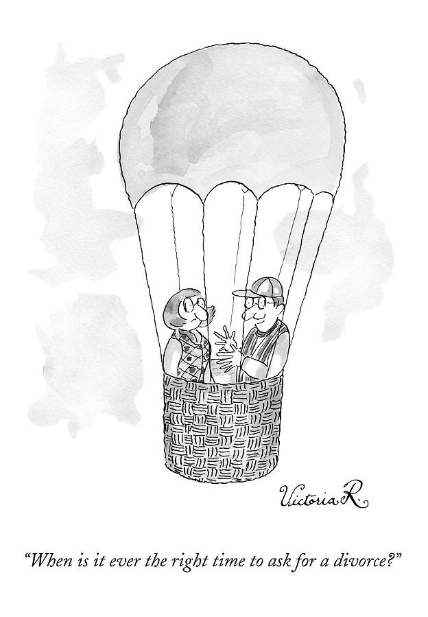 A Man Asks A Woman In A Hot-air Balloon Drawing by Victoria Roberts