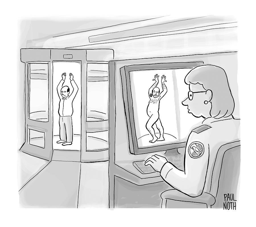A Man At Tsa Security Stands In An X-ray Drawing by Paul Noth