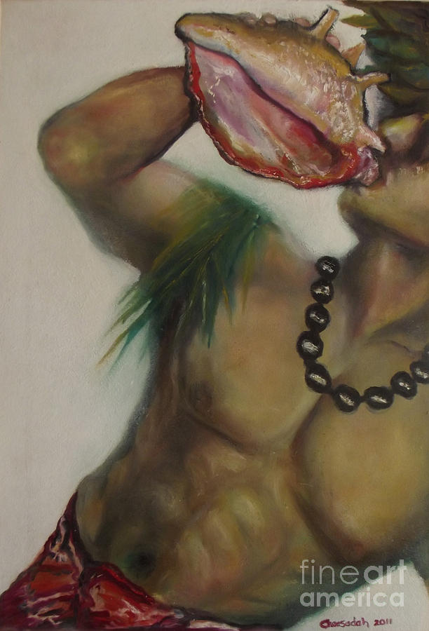 A Man Blowing A Conch by Donna Chaasadah A Man Blowing A Conch by Donna Chaasadah