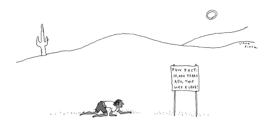 A Man Crawling Through The Desert Nears A Sign Drawing by Liana Finck